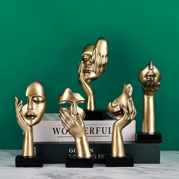 3 PCS Thinker Statue, Golden Black Abstract Art Sculpture Modern Home Decor - Picture 11 of 11